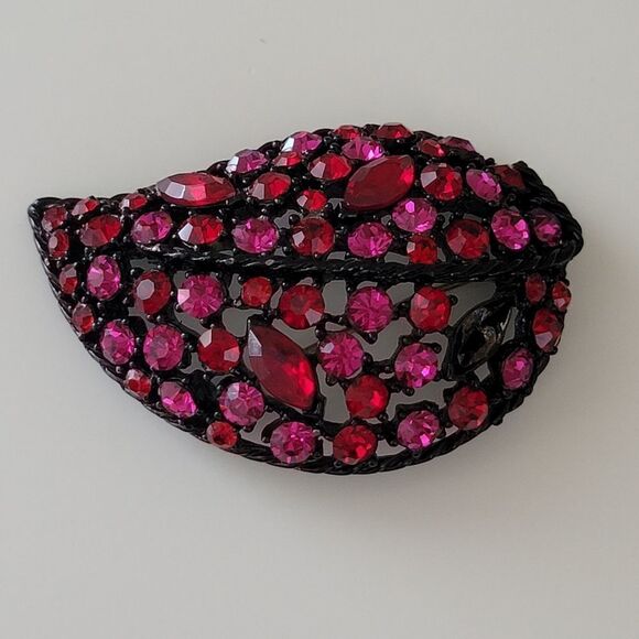 Brooch Black Setting Red & Pink Crystal Brooch Pin Pendant #0391 - Picture 4 of 8